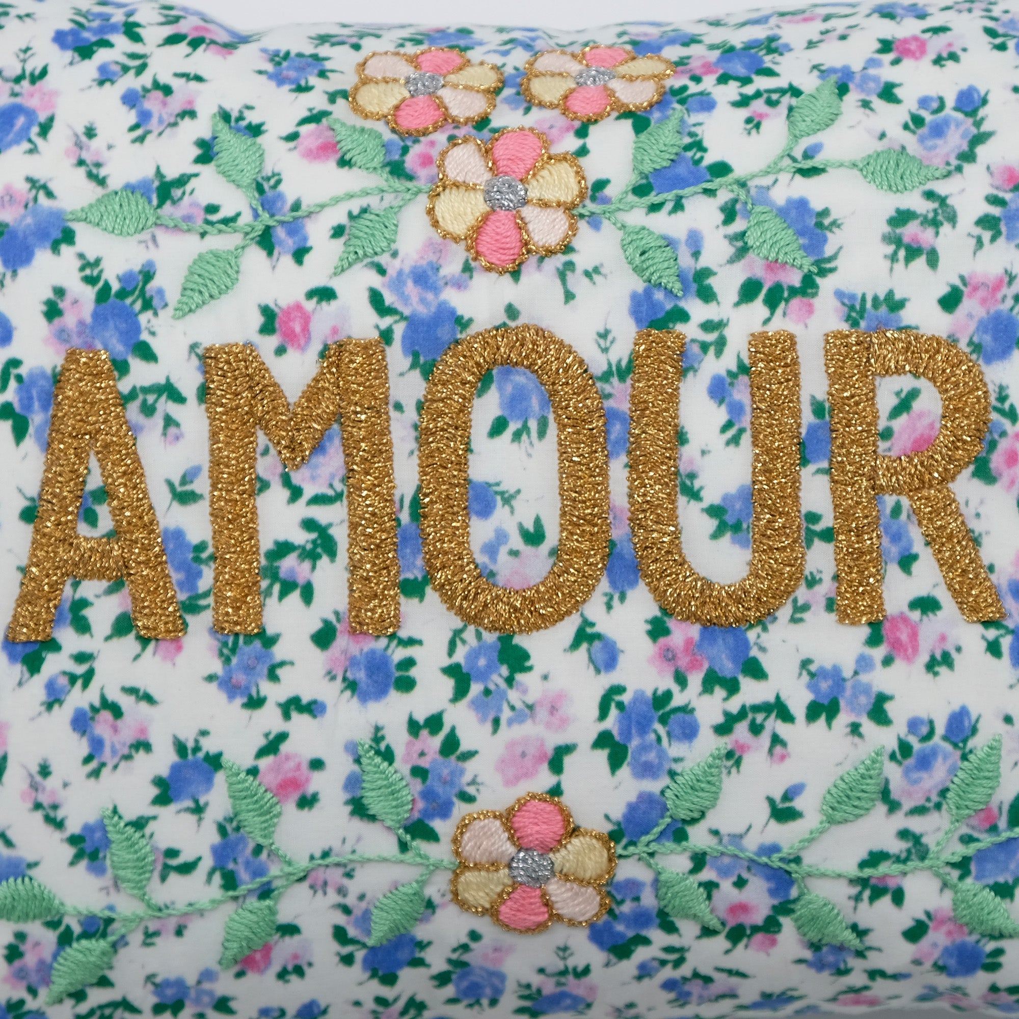 Amour Blue Embroidered Lumbar Pillow