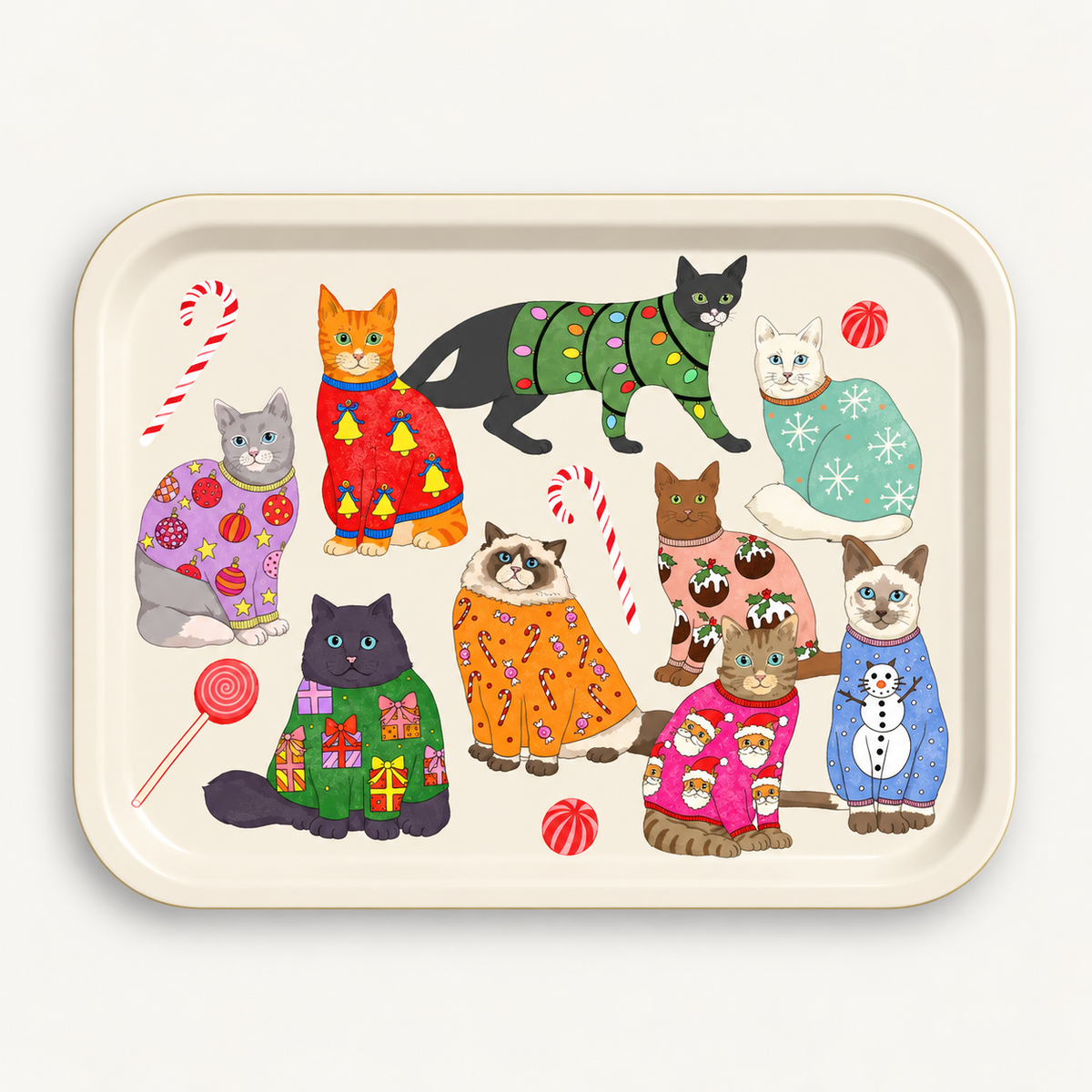 Christmas Jumpers Cats Small Tray