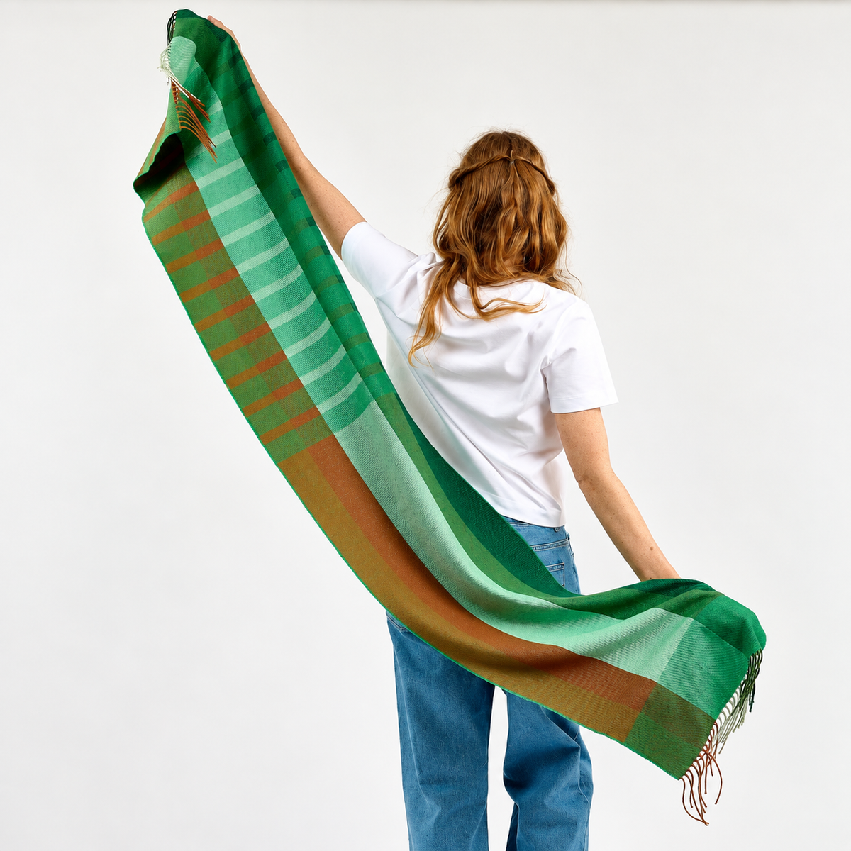 Tricolor Stripe Wide Merino Scarf