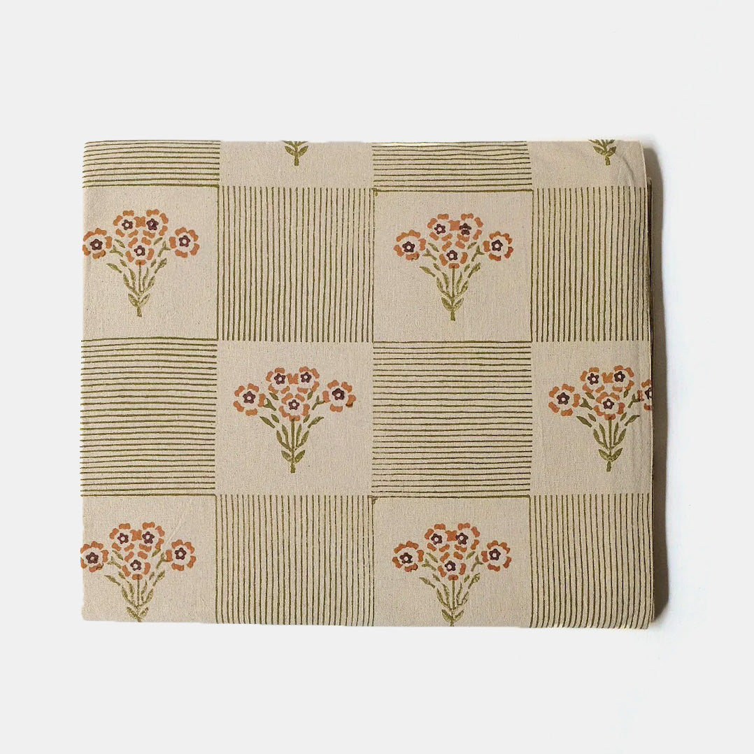 Shreya Olive Cotton Tablecloth - 6-8 People