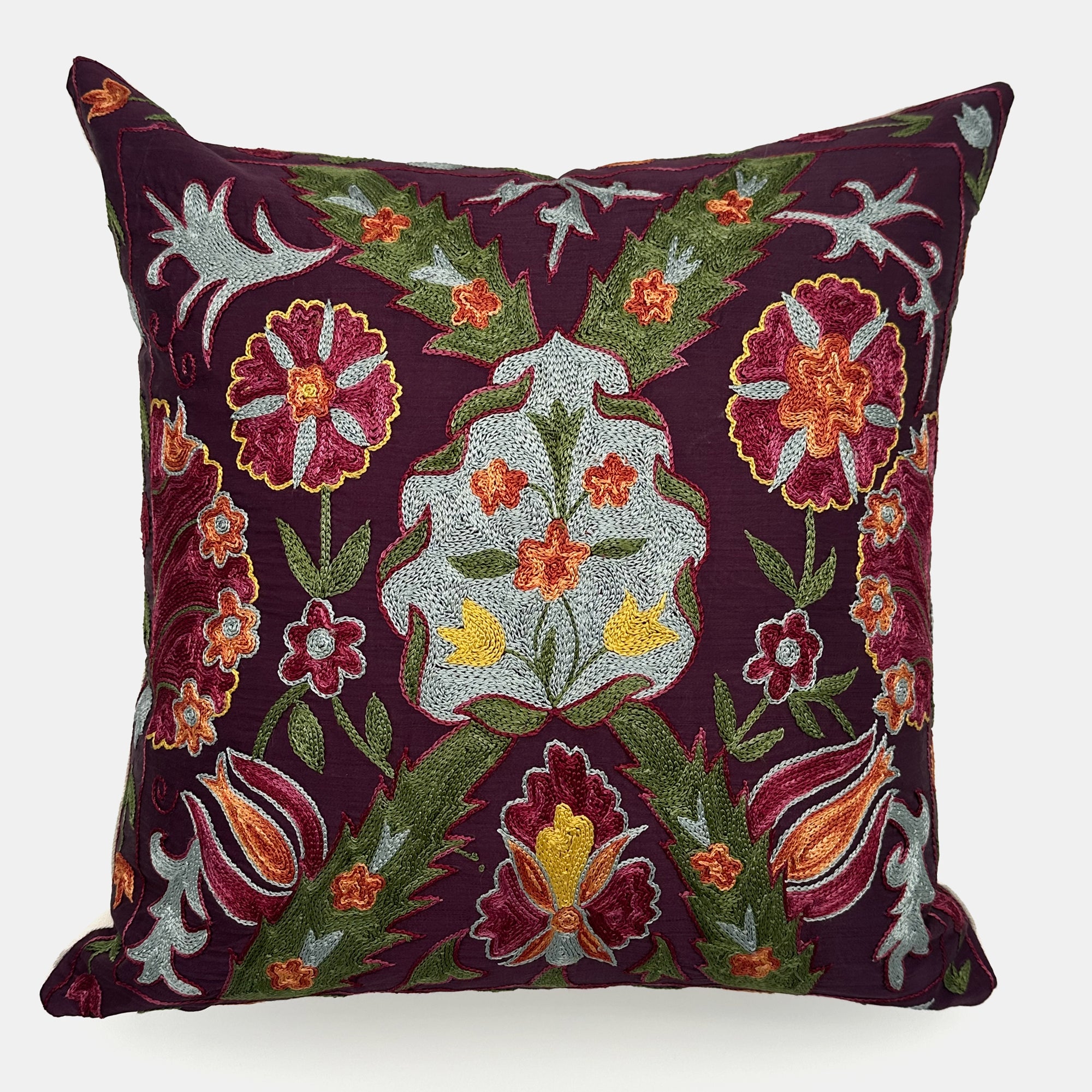 One of a Kind Burgundy Suzani Pillow, square