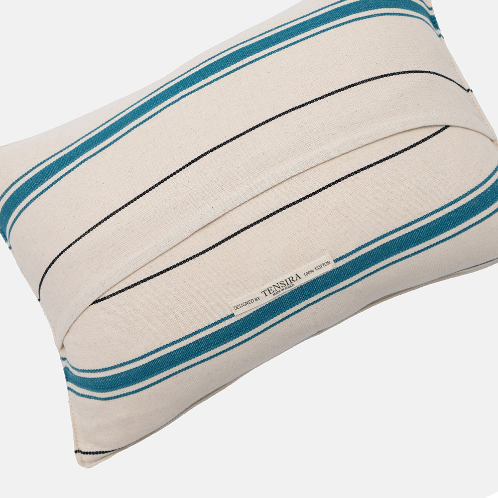 Small Lumbar Pillow in Deep Teal and Black Stripe