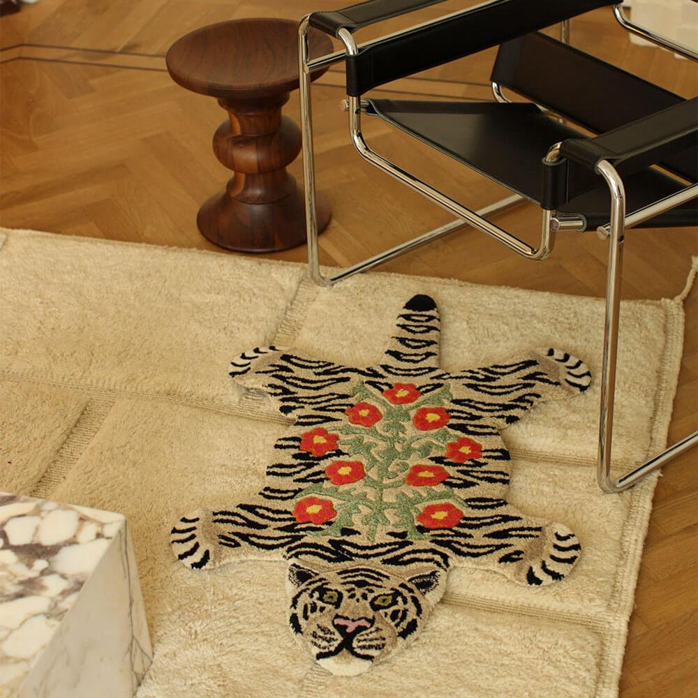 Floral White Tiger Small Rug by Doing Goods – Collyer's Mansion