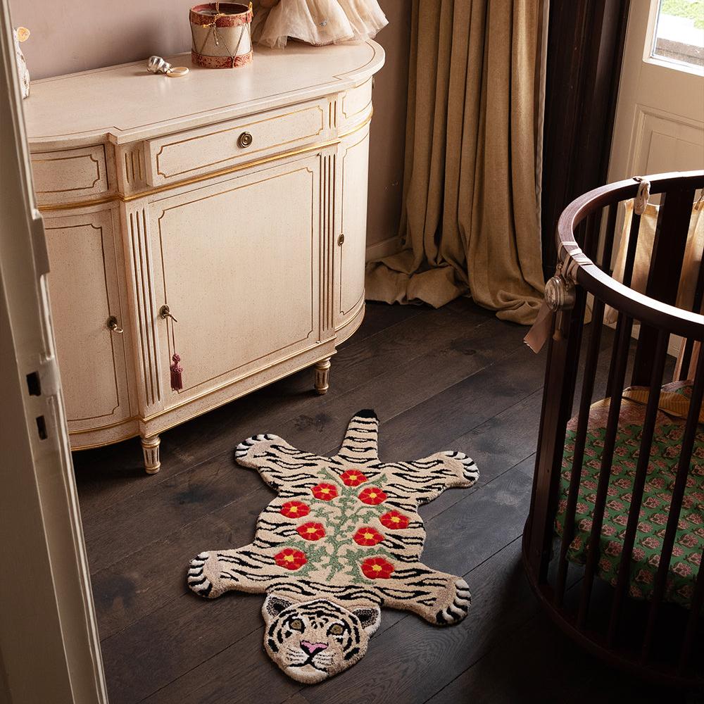 Floral White Tiger Small Rug by Doing Goods – Collyer's Mansion