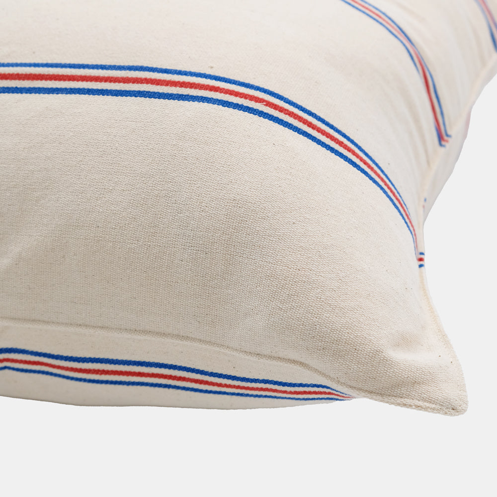 French Red and Blue Stripe Pillow, square