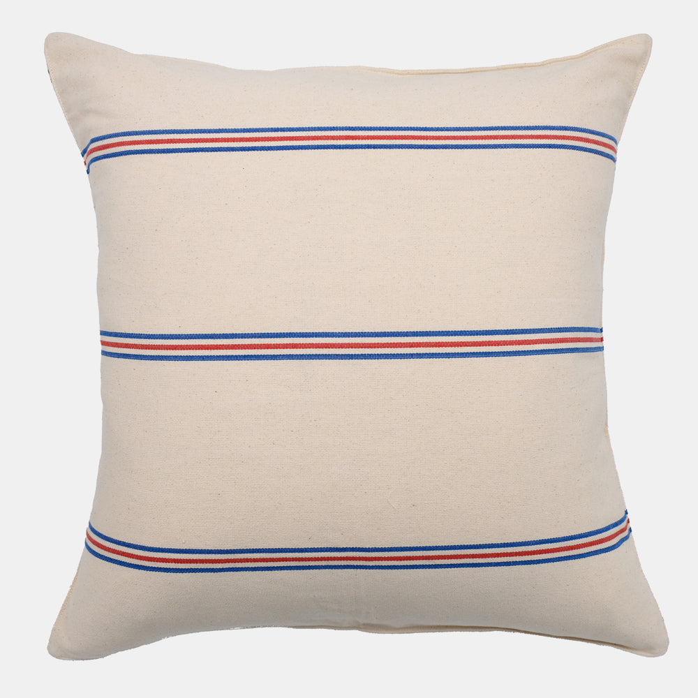French Red and Blue Stripe Pillow, square