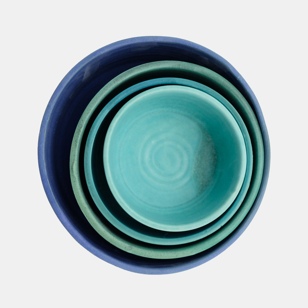 Mixed Green and Blues Nesting Bowls
