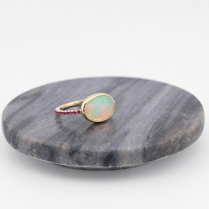 Opal Clea Ring with Rubies