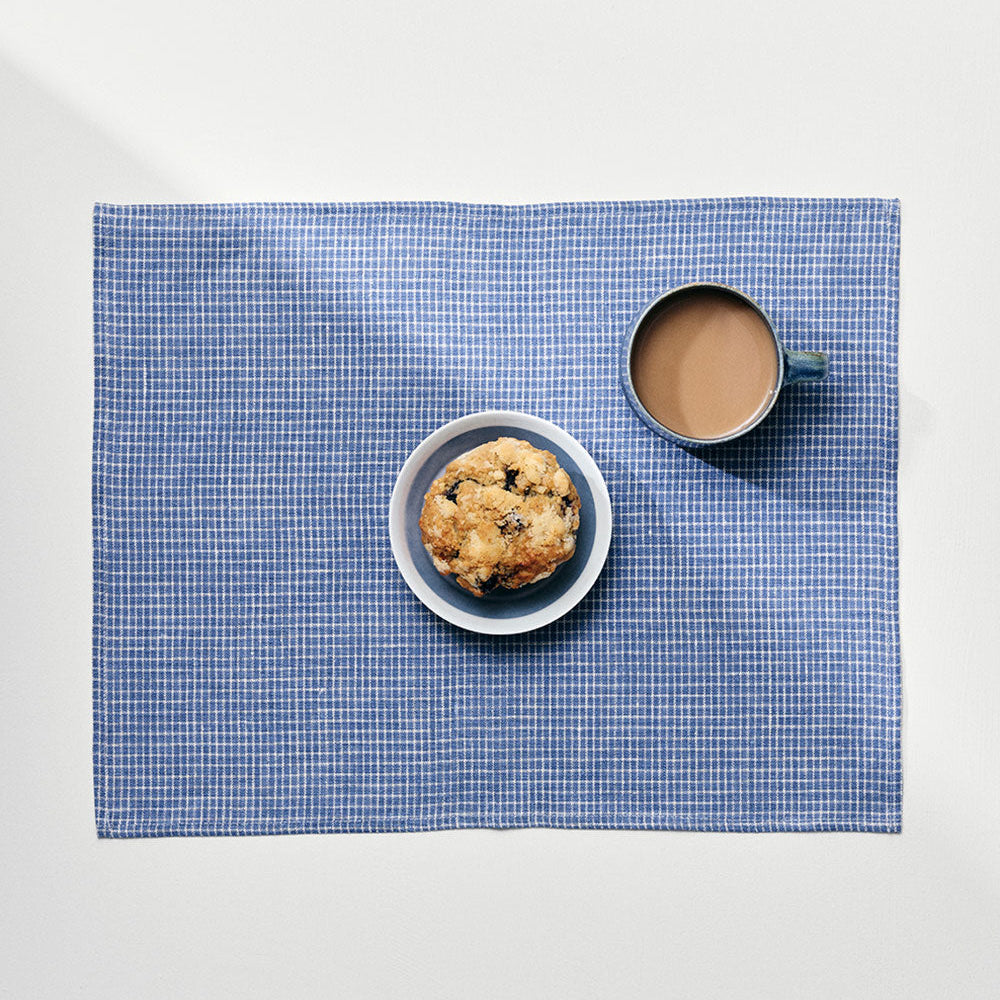 Linen Placemat in Amelia Blue Check - Collyer's Mansion
