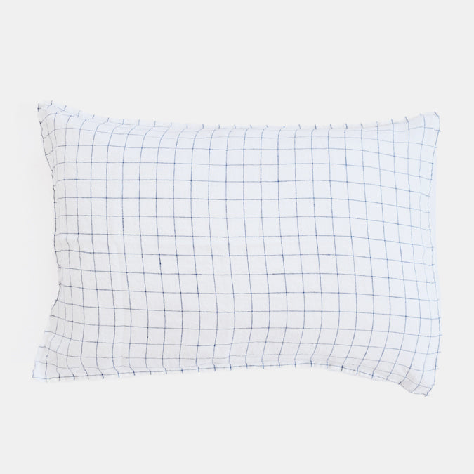 Linen Standard Pillowcase, navy check