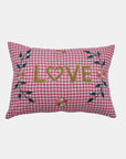 Love Pink Check French Embroidered Pillow, lumbar