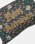 Mon Amour Dark Floral French Embroidered Pillow, lumbar