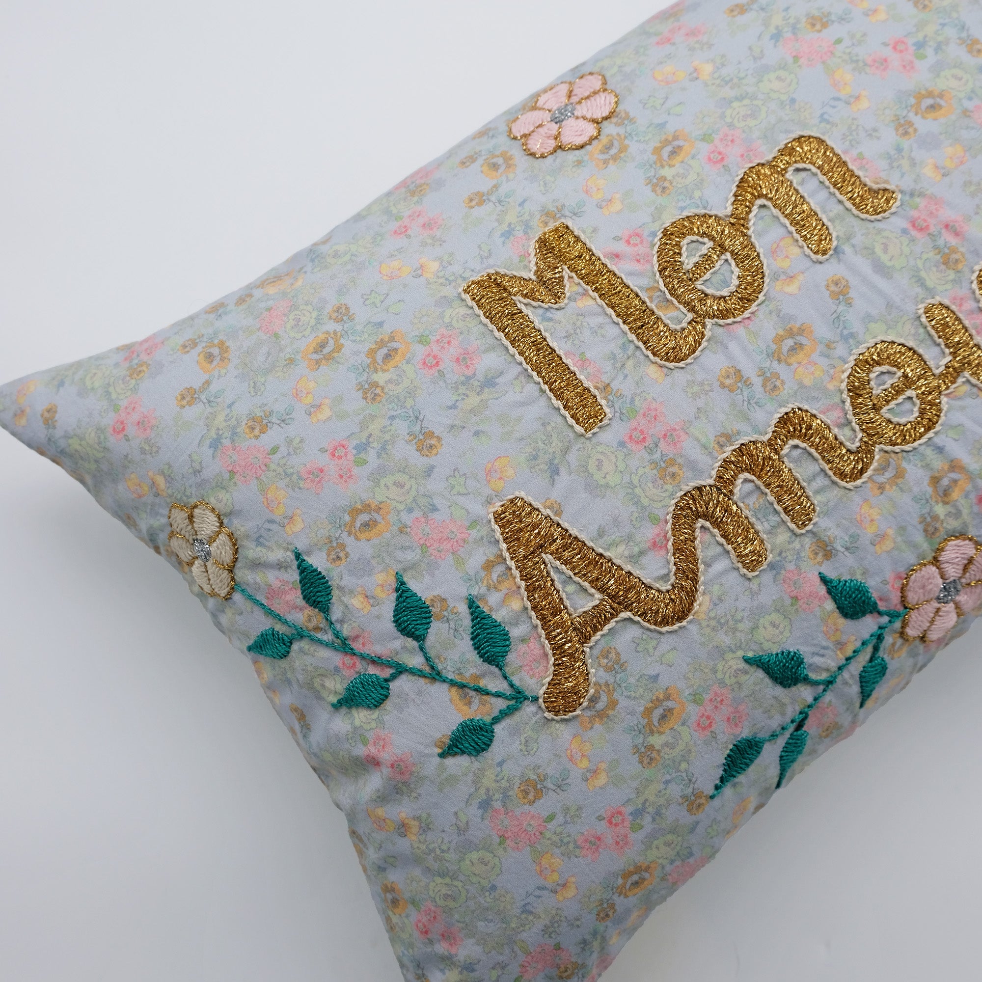 Mon Amour Grey Embroidered Lumbar Pillow