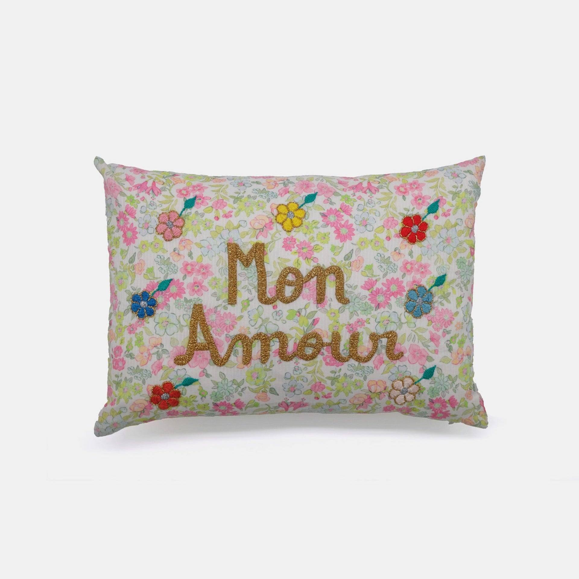 Mon Amour Lime Embroidered Lumbar Pillow