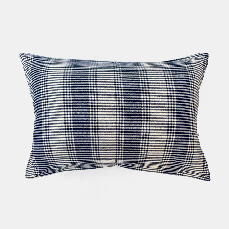 Navy Tartan Stripe Pillow, lumbar