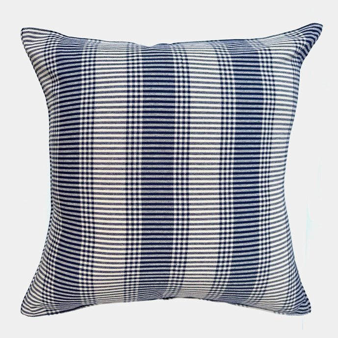 Navy Tartan Stripe Pillow, square