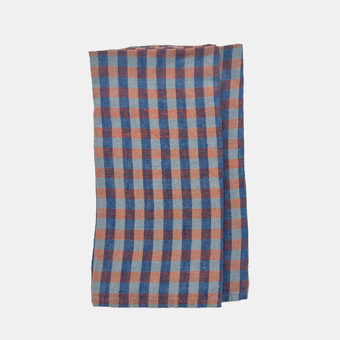 Linen Napkin, sienna blue gingham