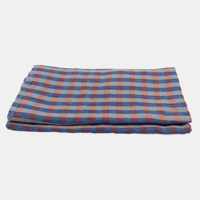 Linen Napkin, sienna blue gingham