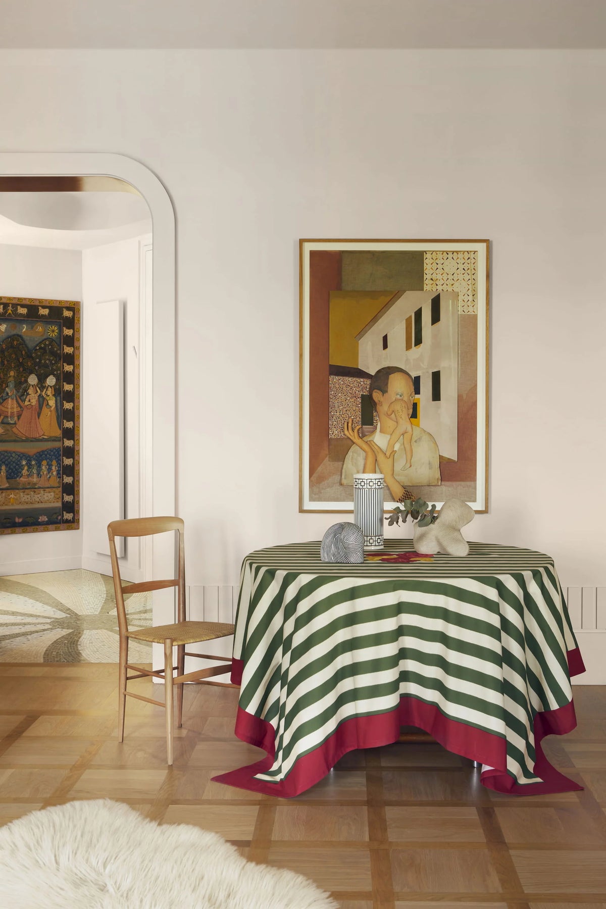 Nizam Stripes Green Natural Cotton Tablecloth