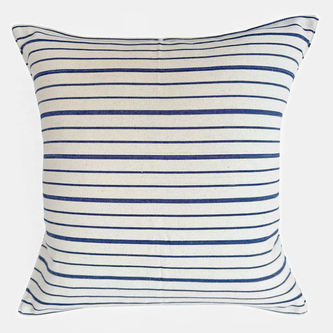Off White Narrow Navy Stripe Pillow, square