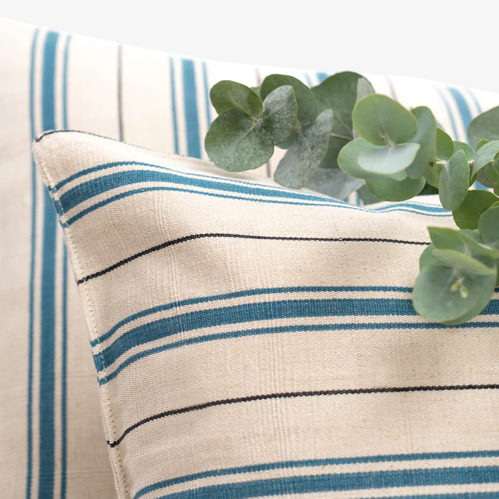 Deep Teal and Black Stripe Pillow, square