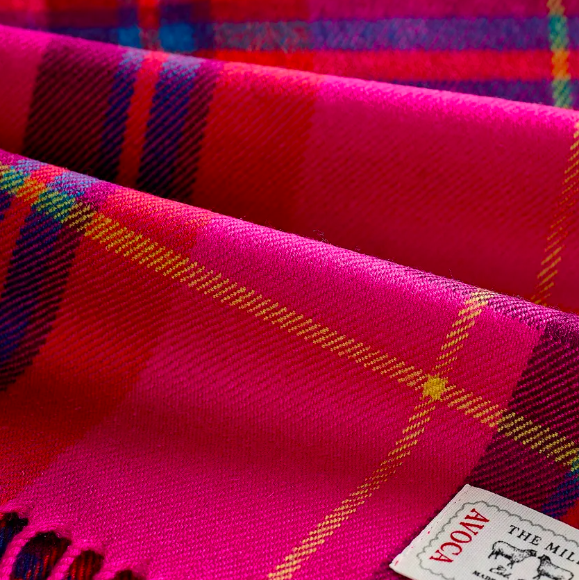 Hot Pink Check Narrow Merino Scarf