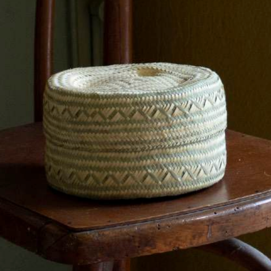 Light Green Lidded Basket in Small Wide