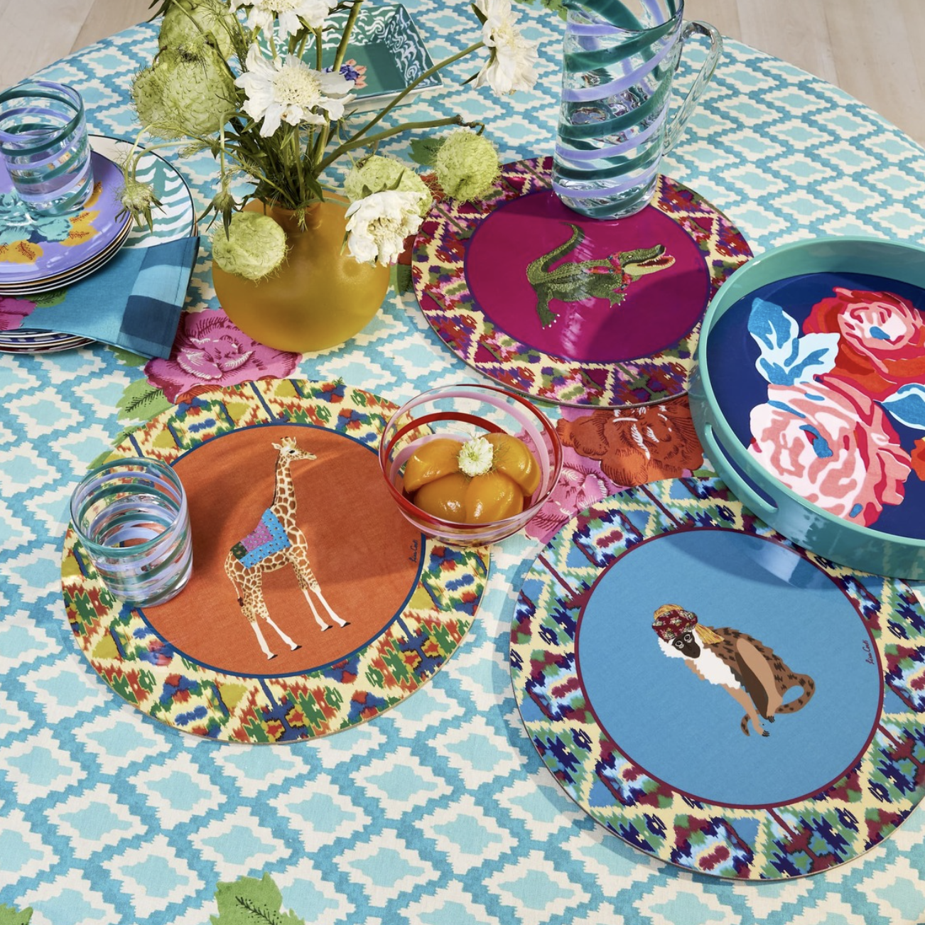 Nizam Flower Blue Round Tray