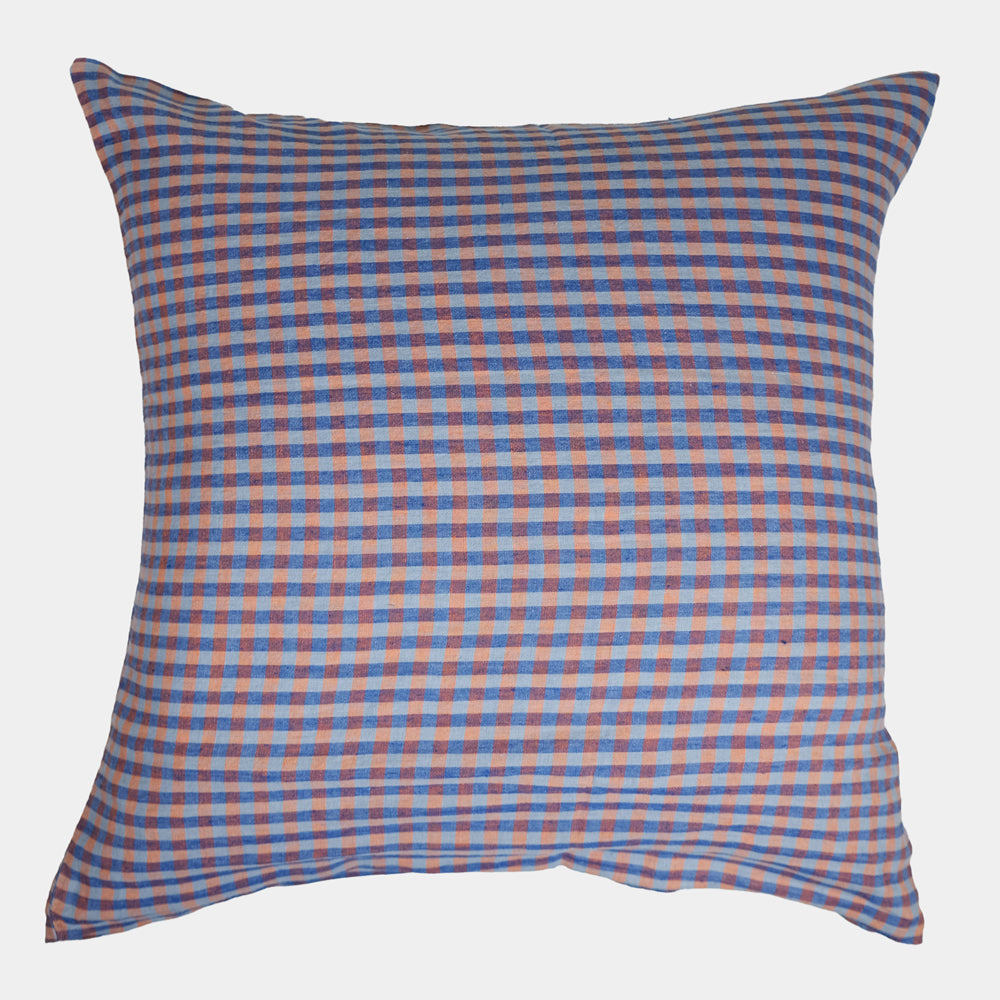 Linen Euro Pillowcase, sienna blue gingham