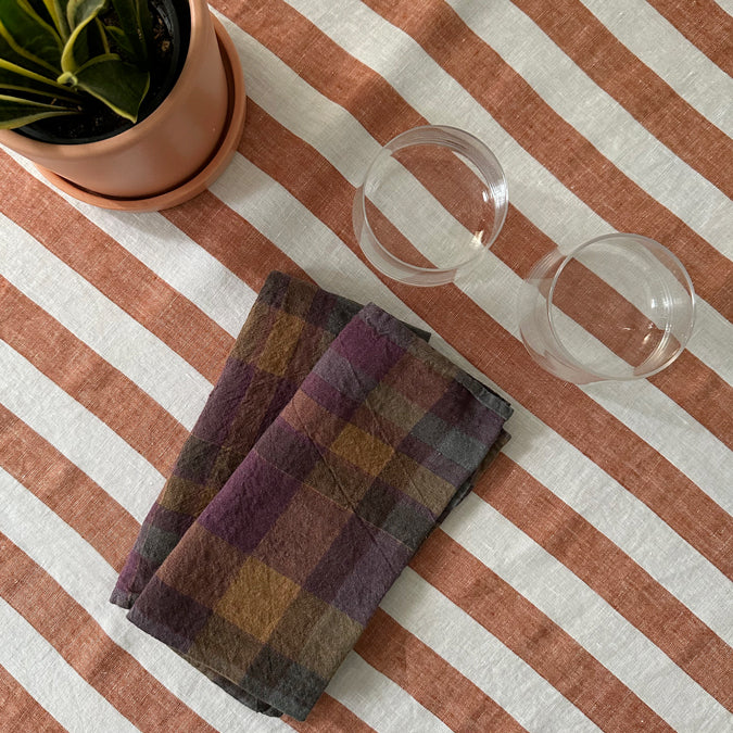 Square Linen Tablecloth in Sienna White Stripe