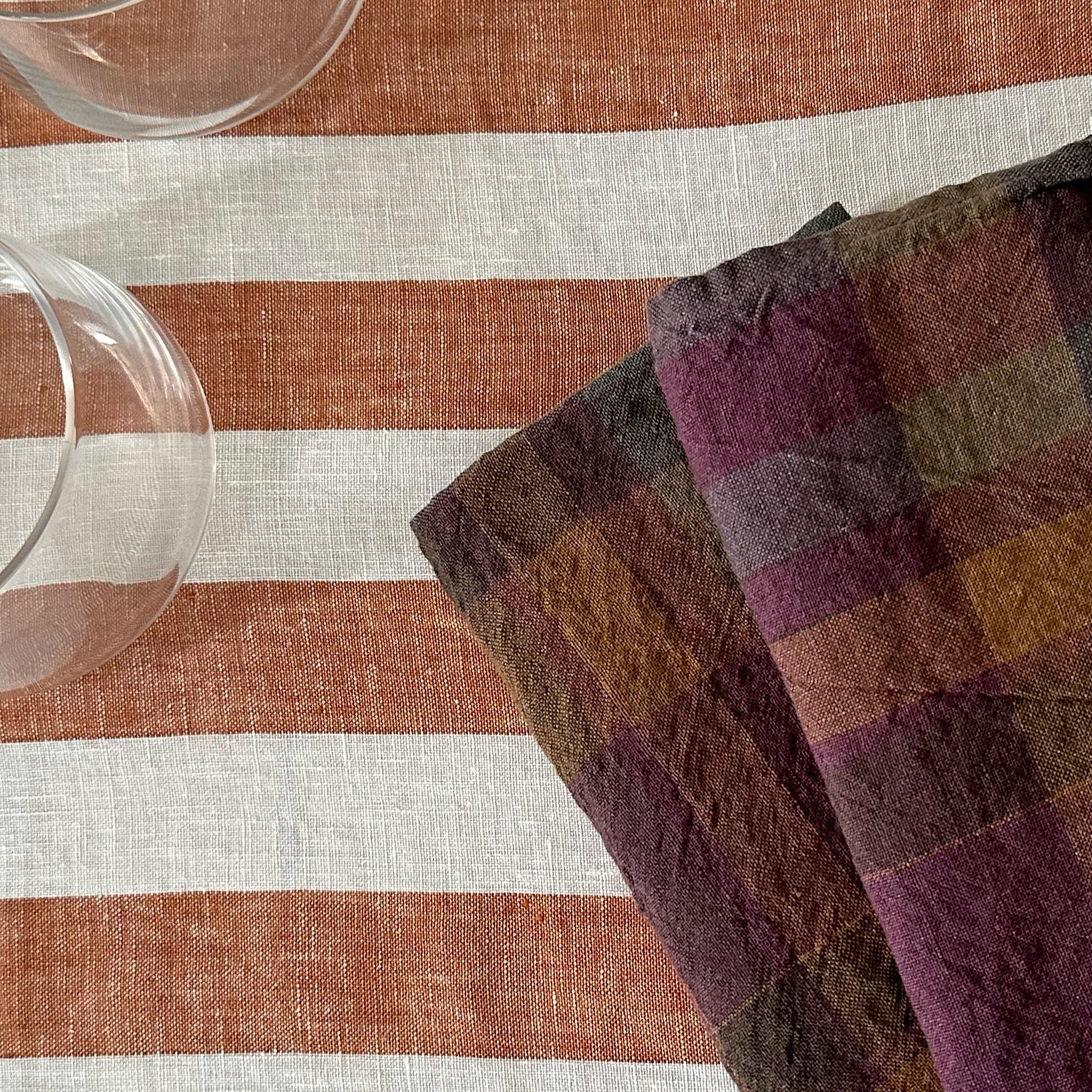 Square Linen Tablecloth in Sienna White Stripe