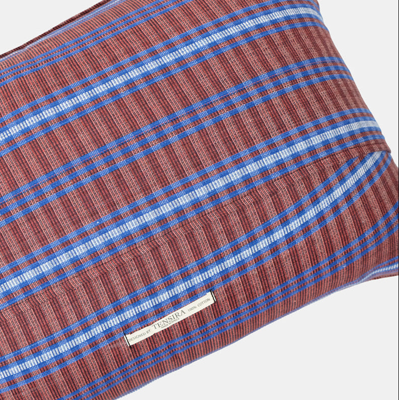 Red and Sky Blue Tartan Lumbar Pillow