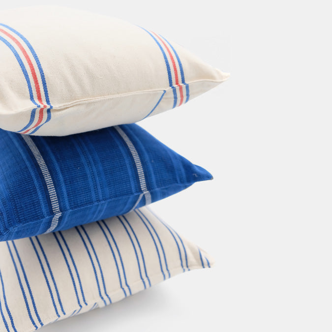 Small Lumbar Pillow in French Red and Blue Stripe