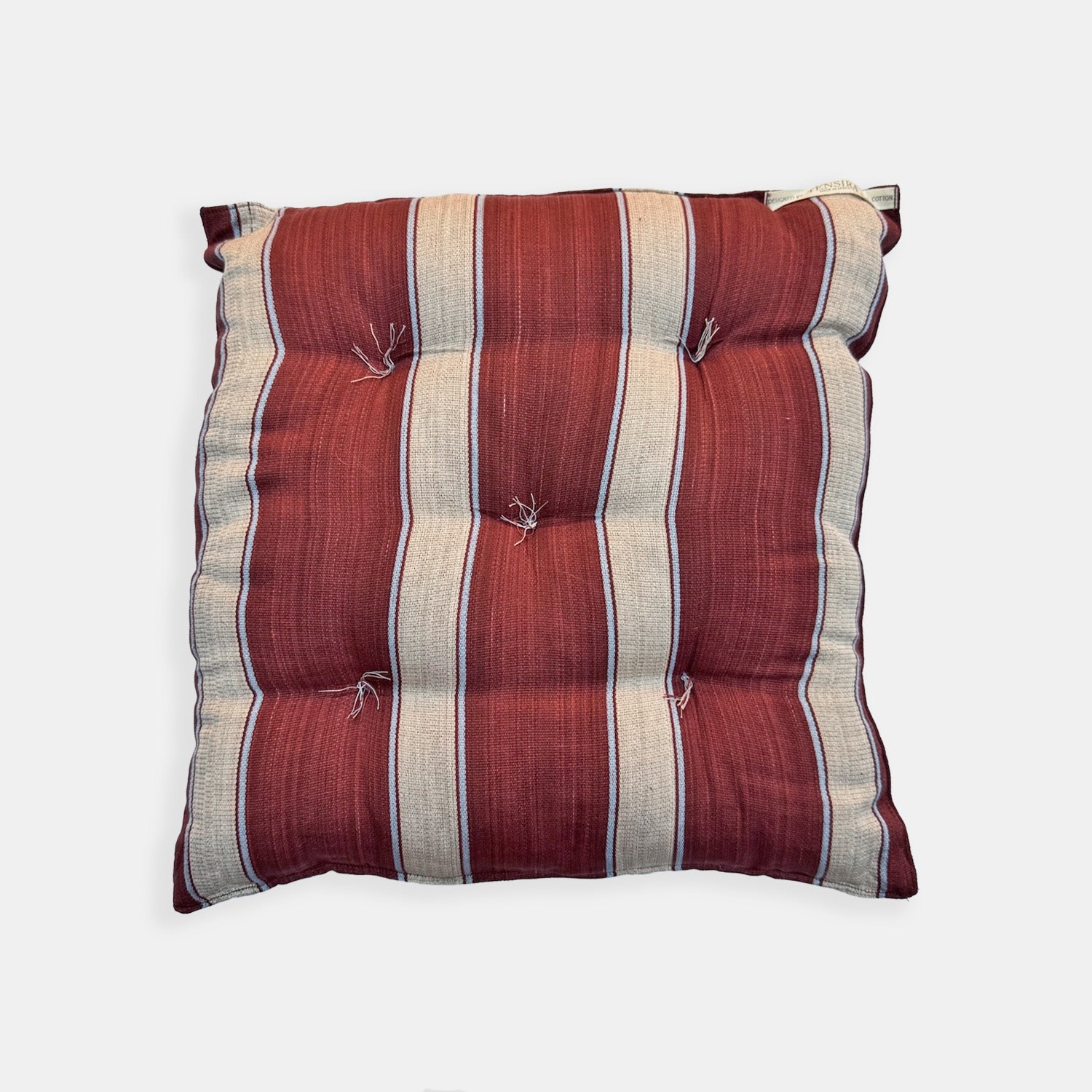 Square Seat Cushion in Brick Pale Blue Stripe