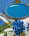 Lisa Corti Vienna Blue Cream Cotton Blockprint Tablecloth at Collyer's Mansion