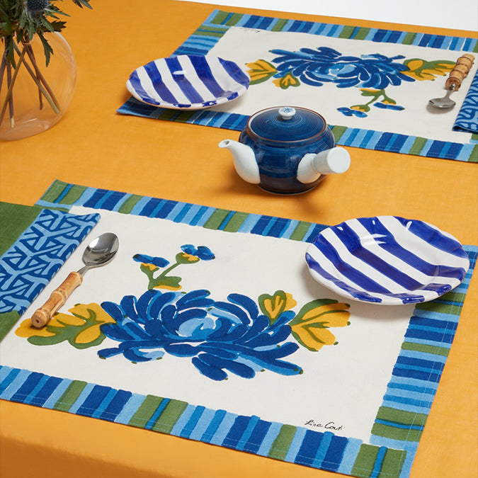 Lisa Corti Vienna Blue Cream Canvas Placemat at Collyer&#39;s Mansion