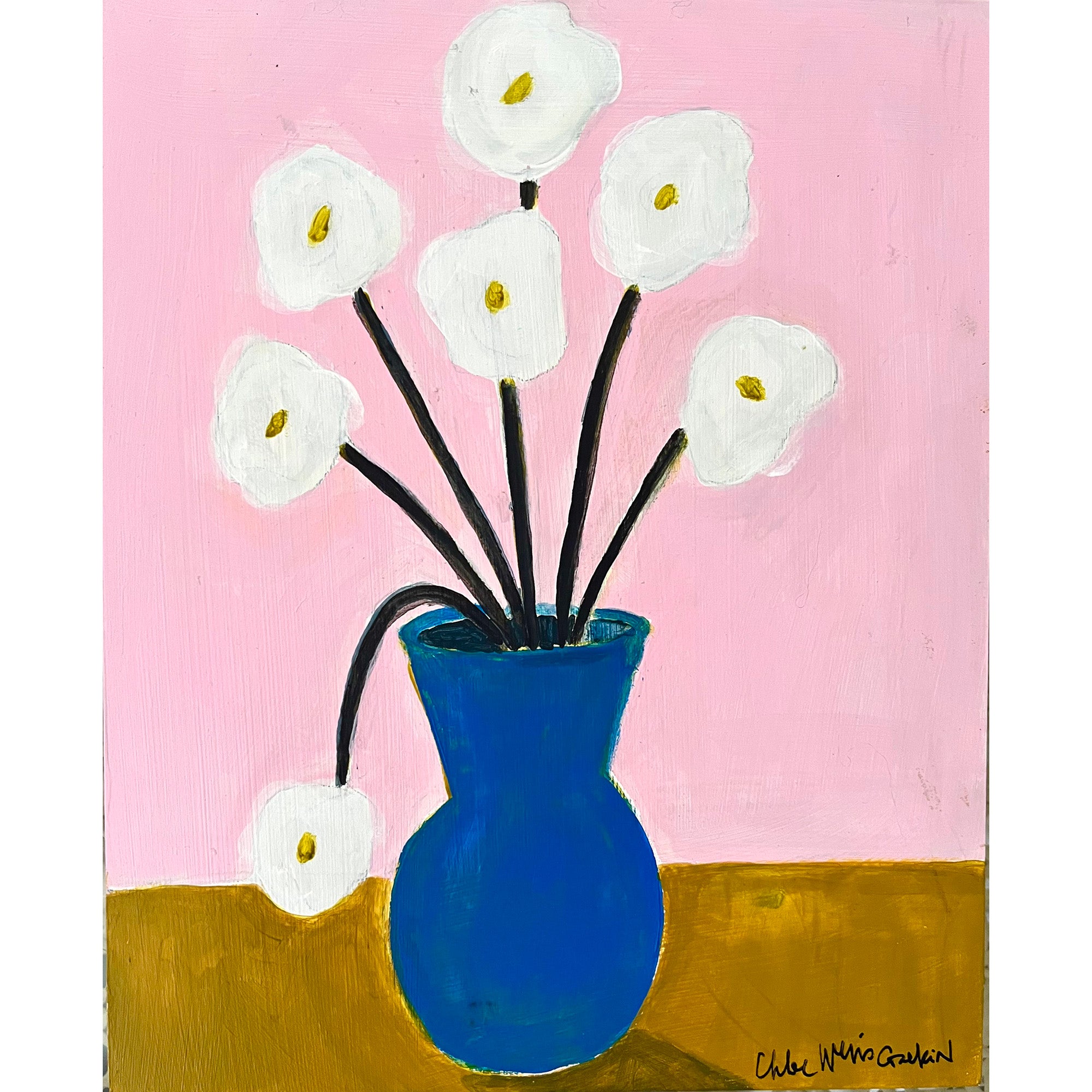 White Flowers on Pink by Chloe Galkin