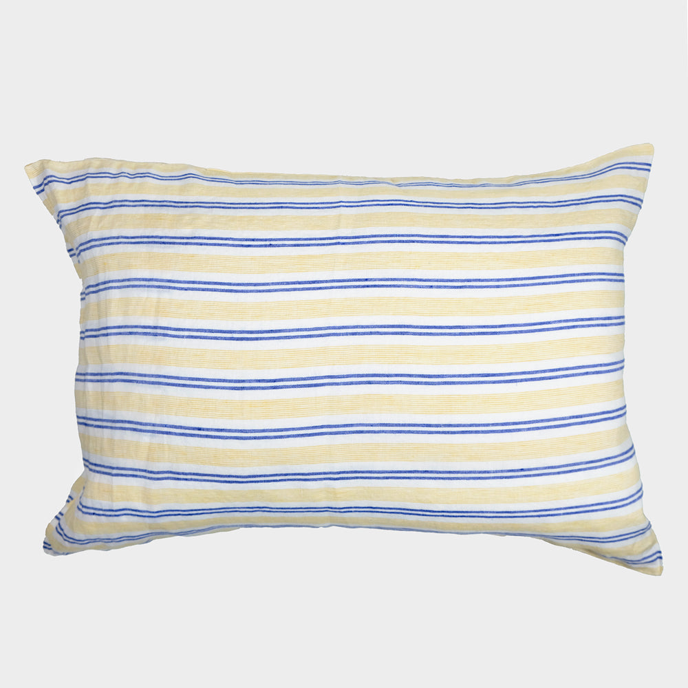 Linen Standard Pillowcase, yellow blue stripe