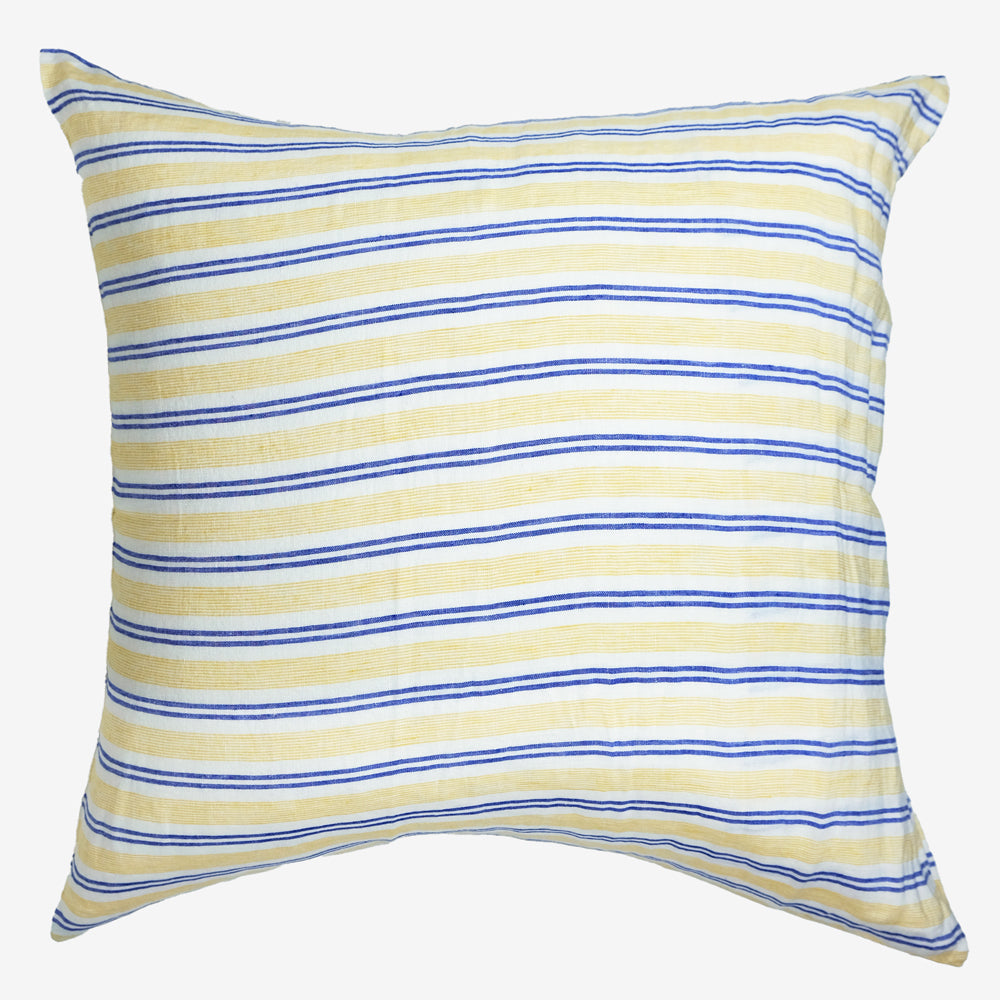 Linen Euro Pillowcase, yellow blue stripe