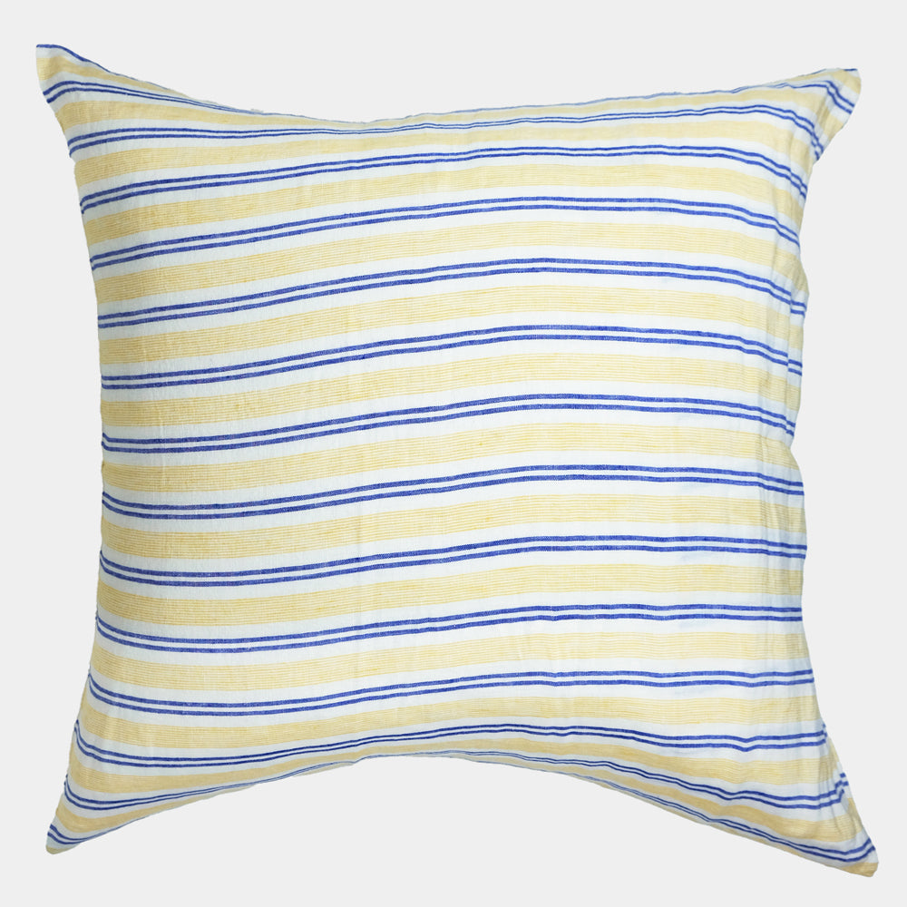 Linen Euro Pillowcase in Yellow Blue Stripe