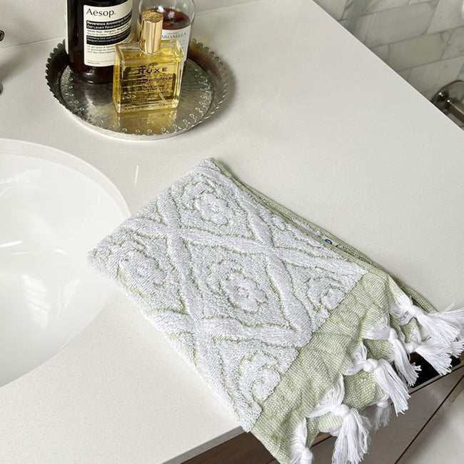 Flower Hand Towel, moss green
