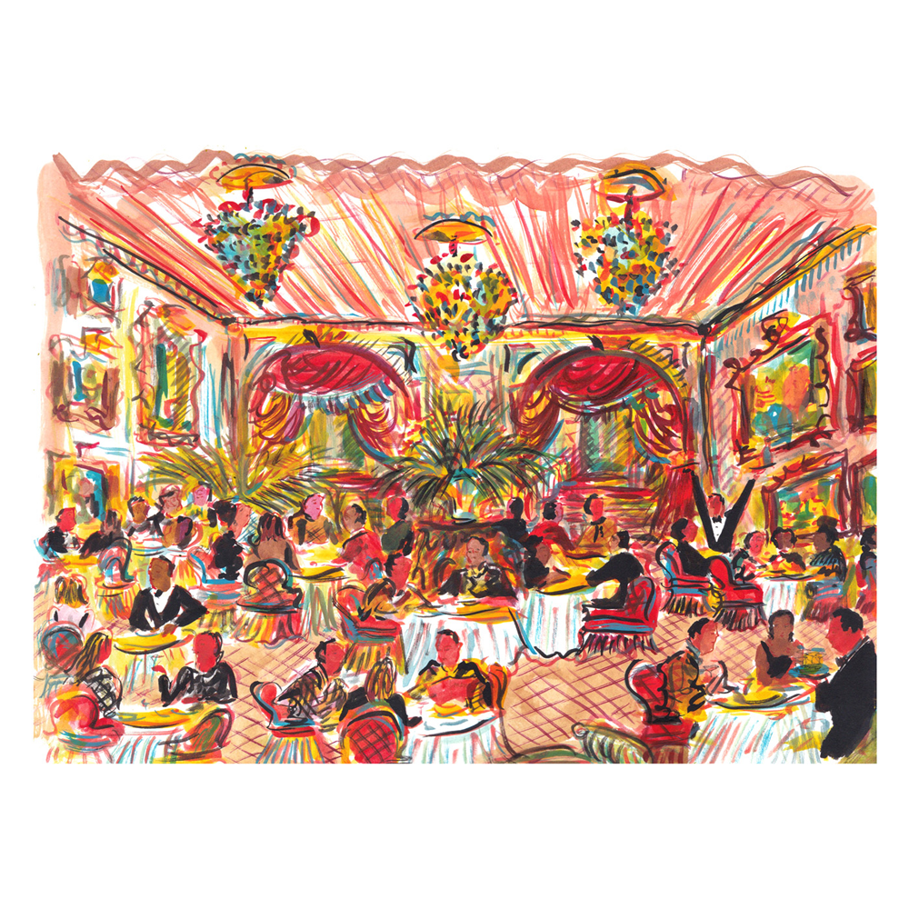 Red Curtain Dinner Print