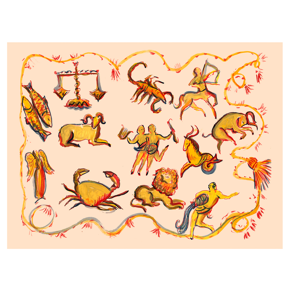 Zodiac Signs in Rose Print