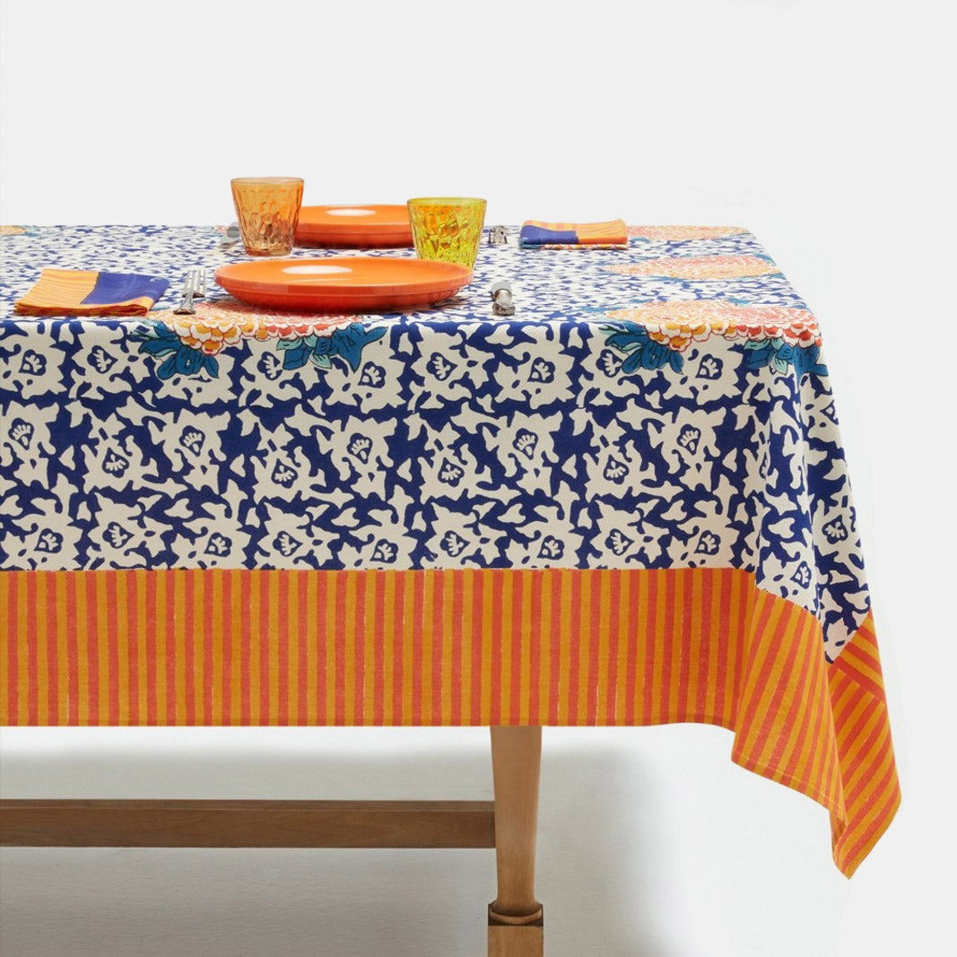 Corolla Blue Cotton Tablecloth