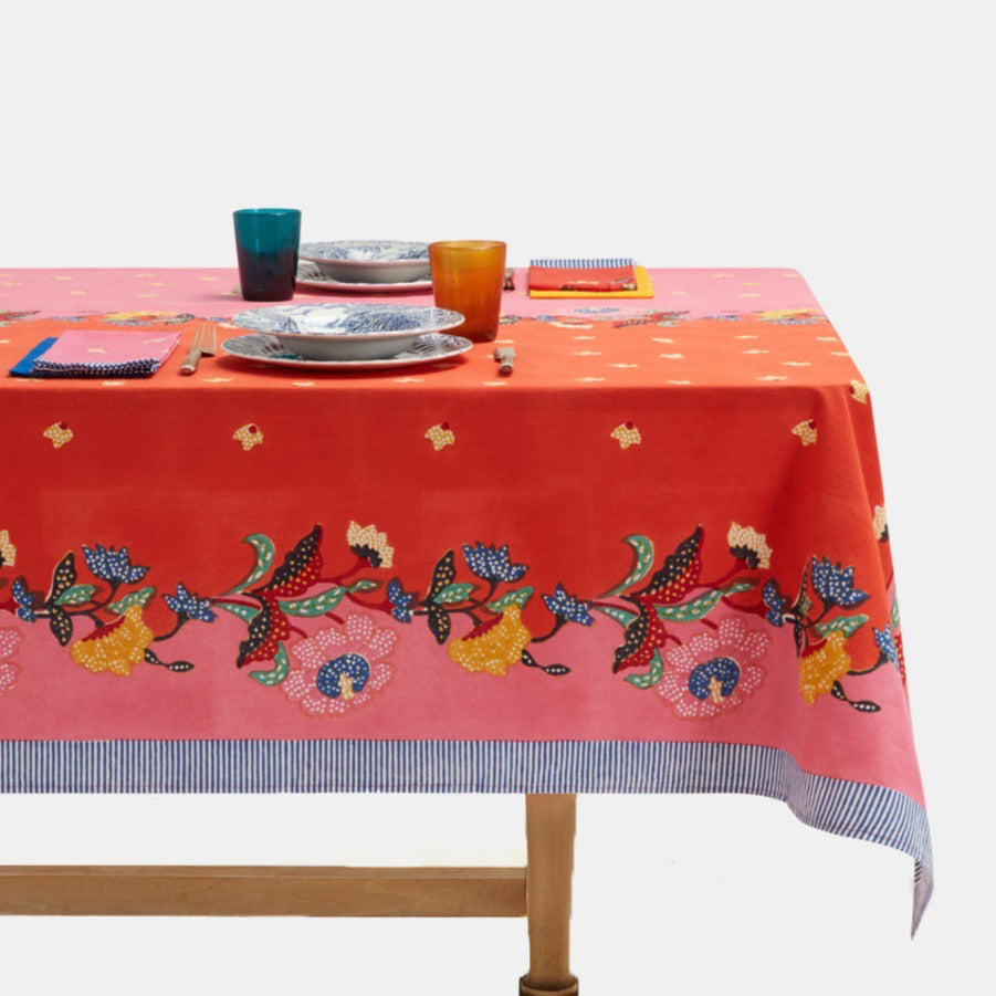 Indonesian Red Rose Cotton Tablecloth