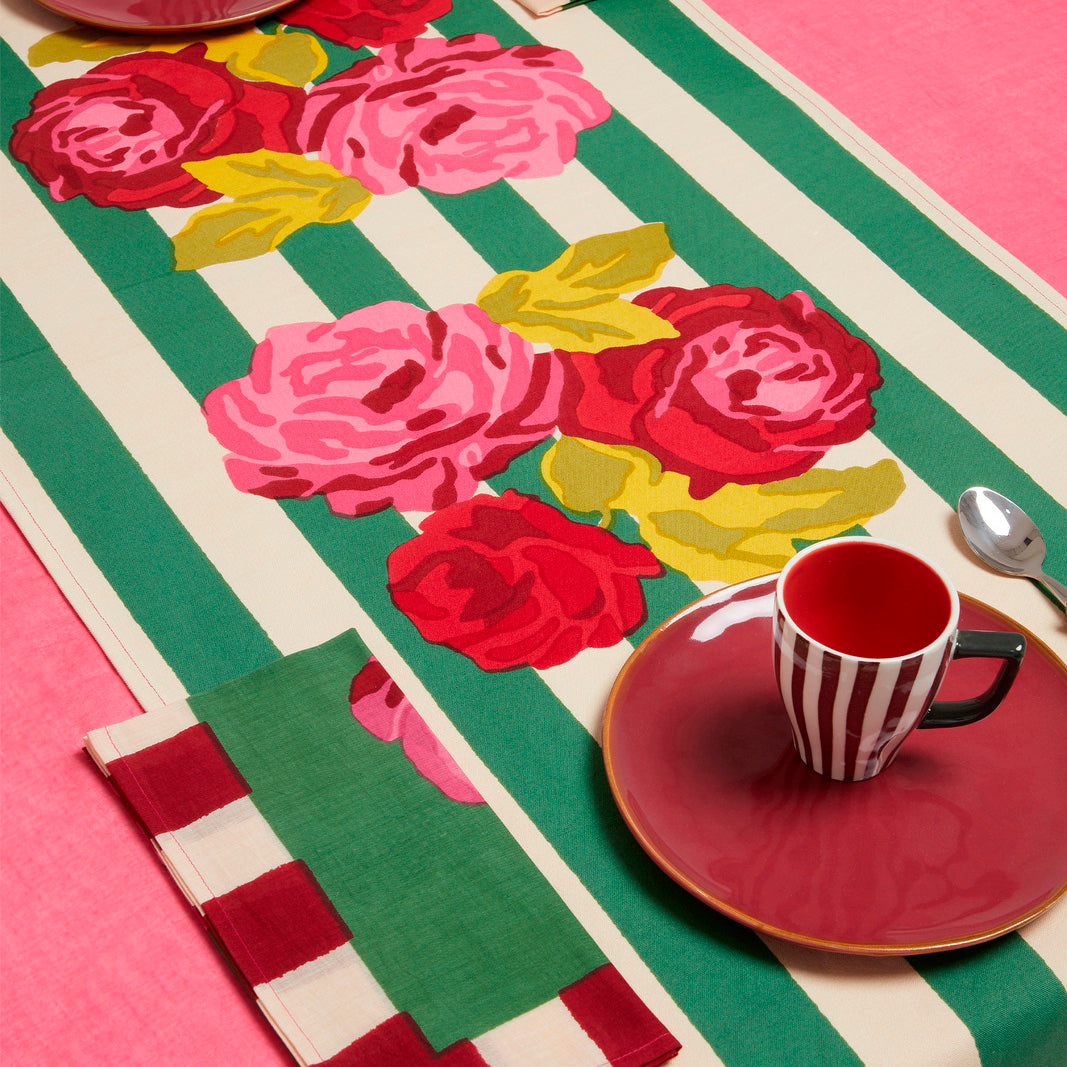 Nizam Stripes Green Natural Table Runner