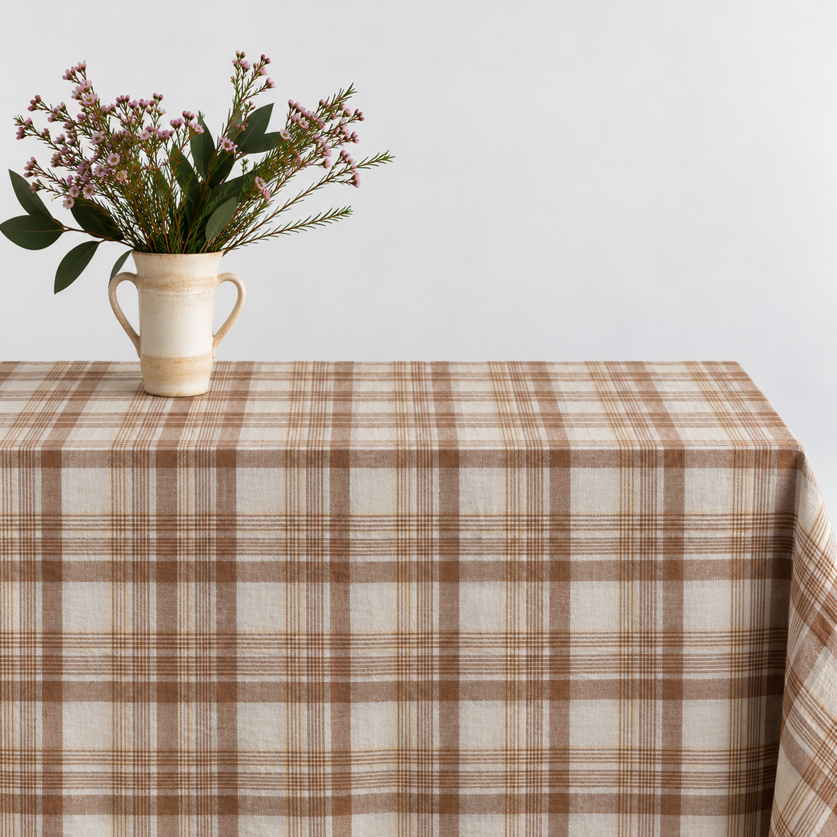Linen Tablecloth in Caramel Checks