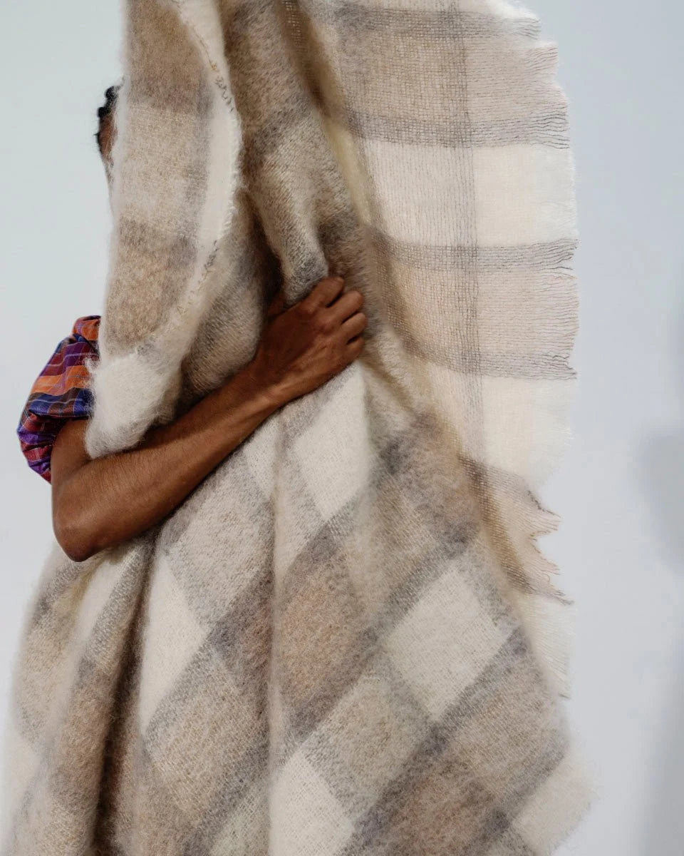 Drumin Fawn Plaid Mohair Throw
