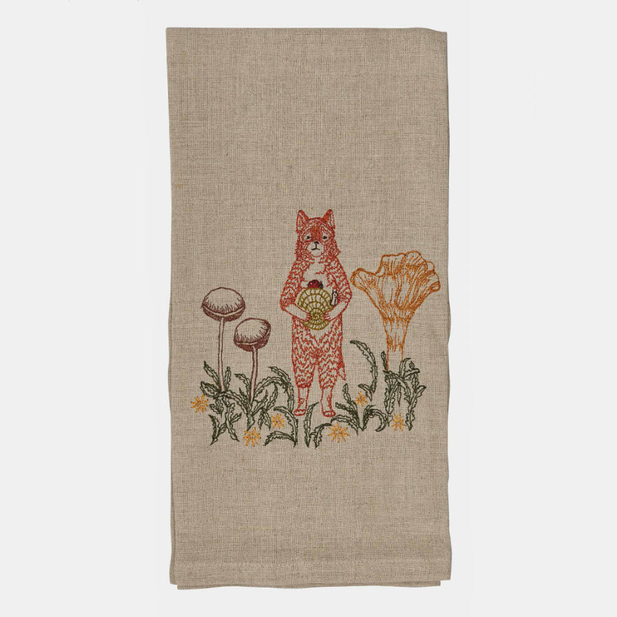 Fox with Mushrooms Tea Towel