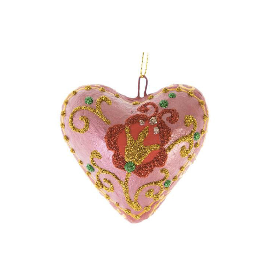 Pink Flower Heart Ornament